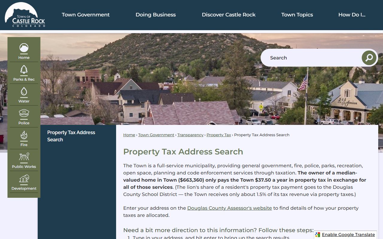 Castle Rock property tax address search tool