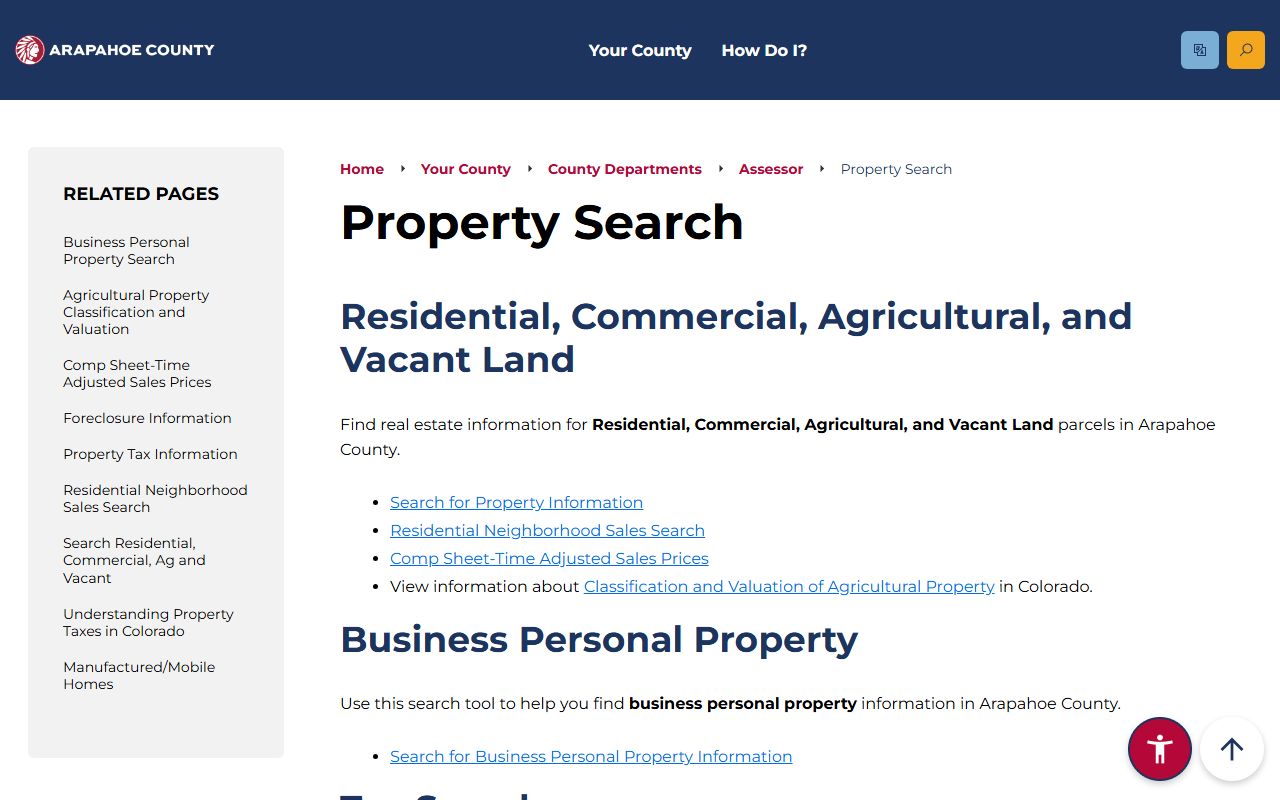 Arapahoe County property search portal for tax records