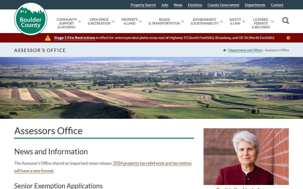 Boulder County Assessor homepage with property tax resources