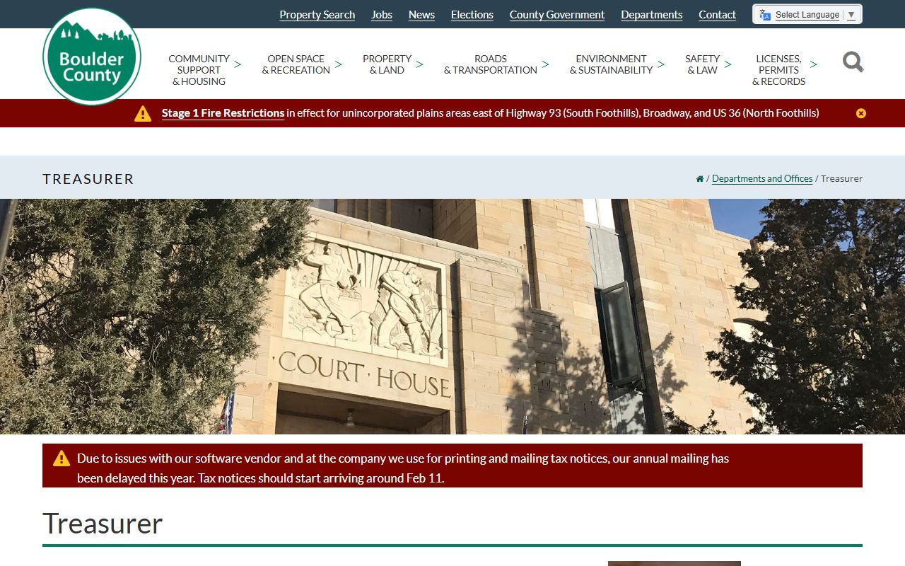 Boulder County Treasurer page showing tax payment options