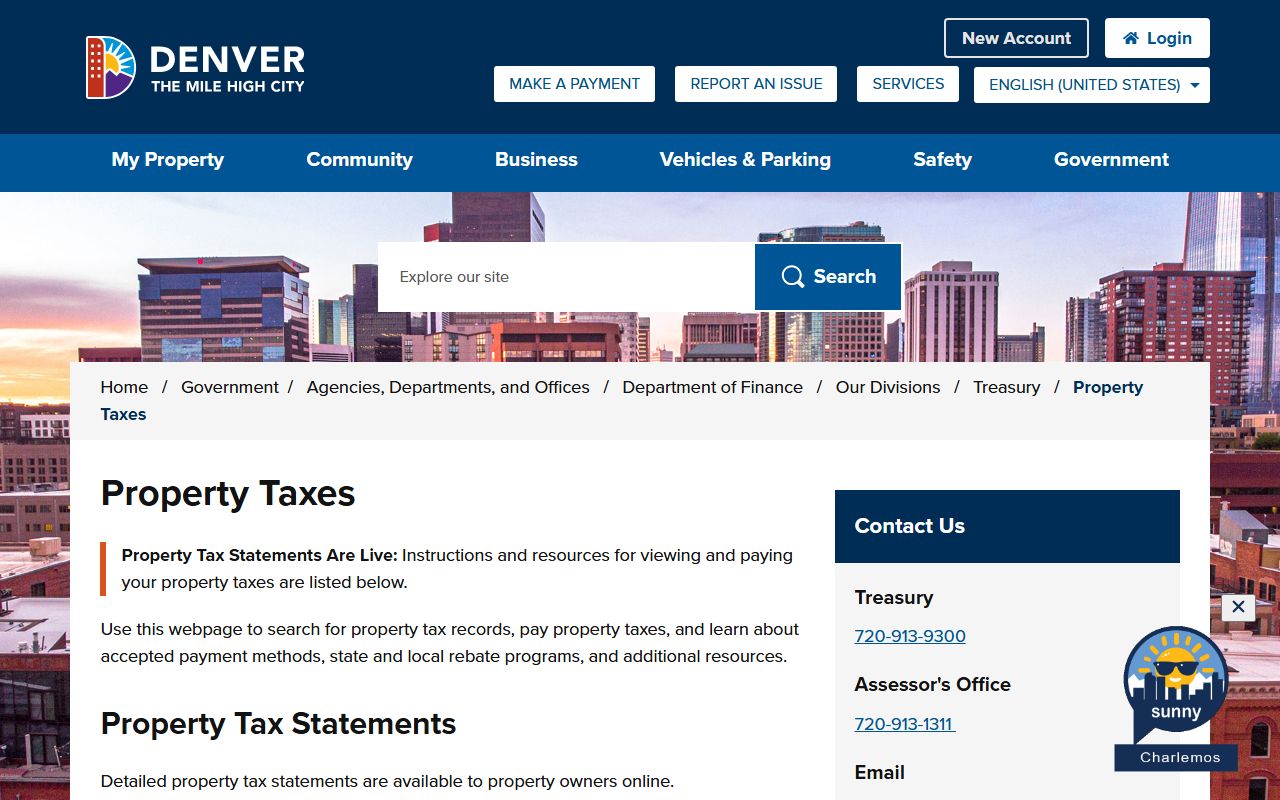 Denver Treasury Division property taxes page