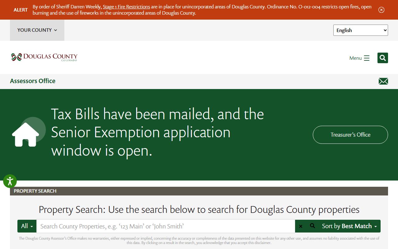 Douglas County Assessor homepage showing property tax resources