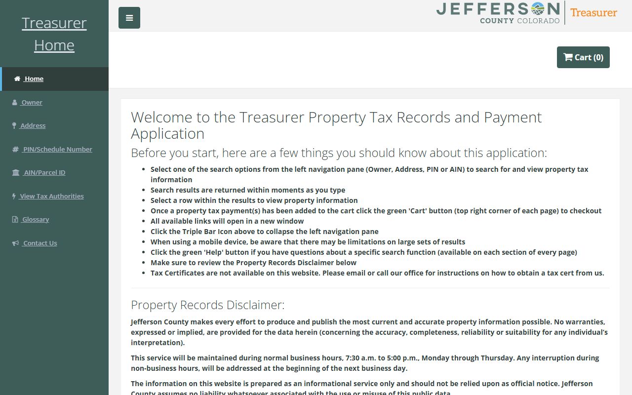 Jefferson County Treasurer tax search for Lakewood property tax records