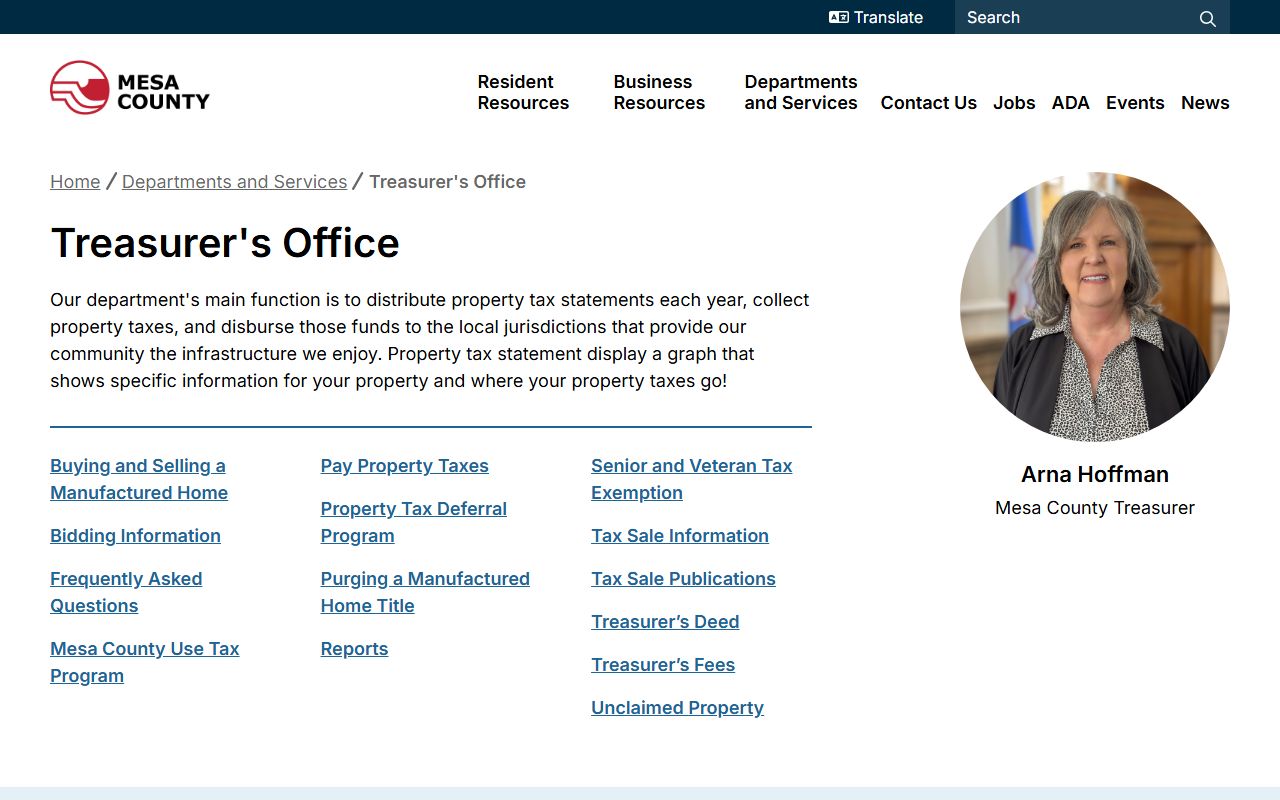 Mesa County Treasurer page showing property tax payment options