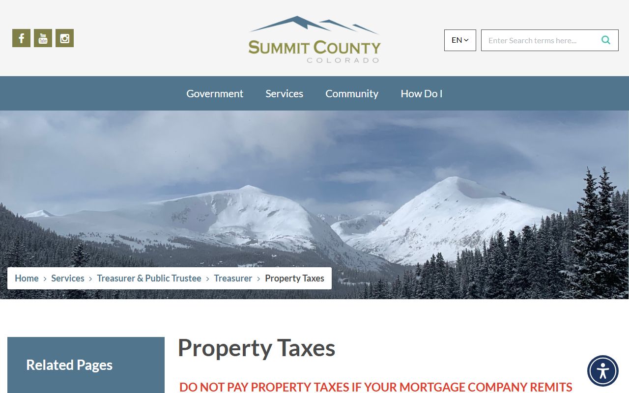 Summit County tax payment page showing property tax payment options