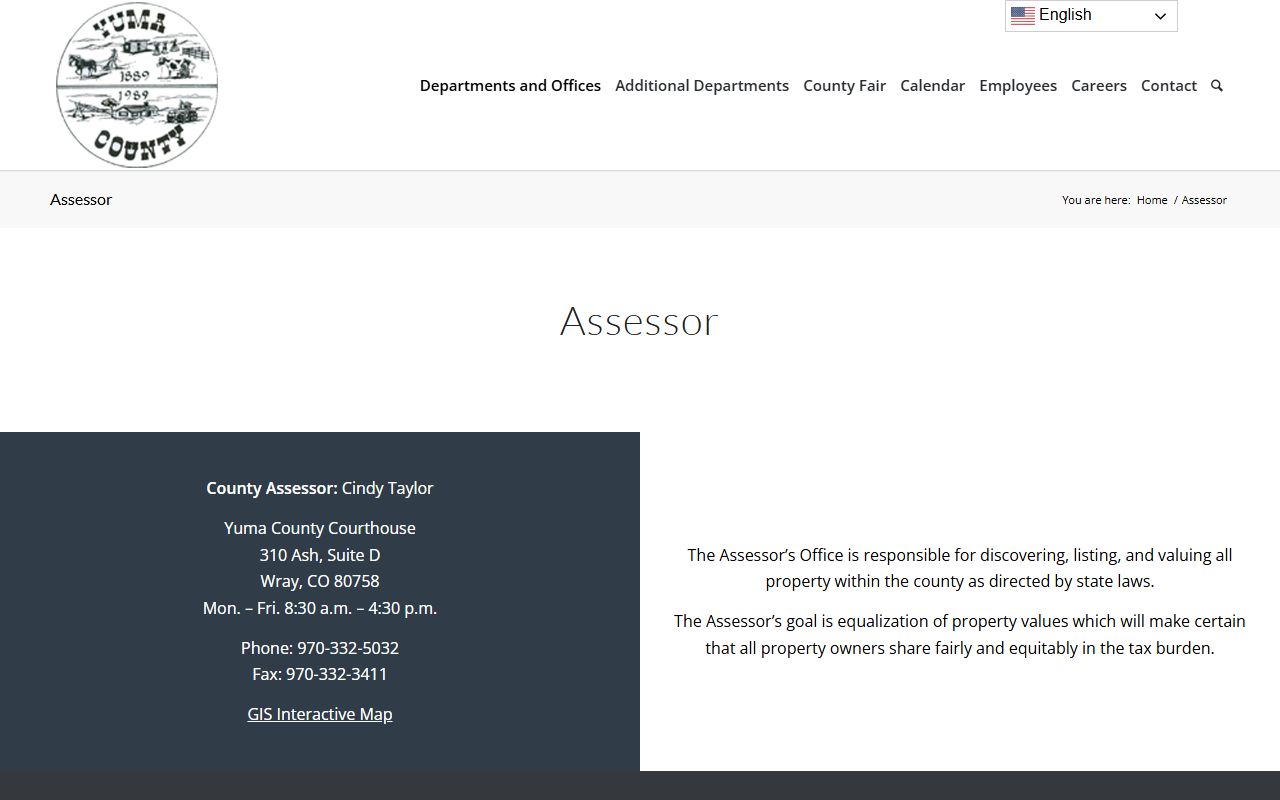 Yuma County Assessor page showing property tax records information