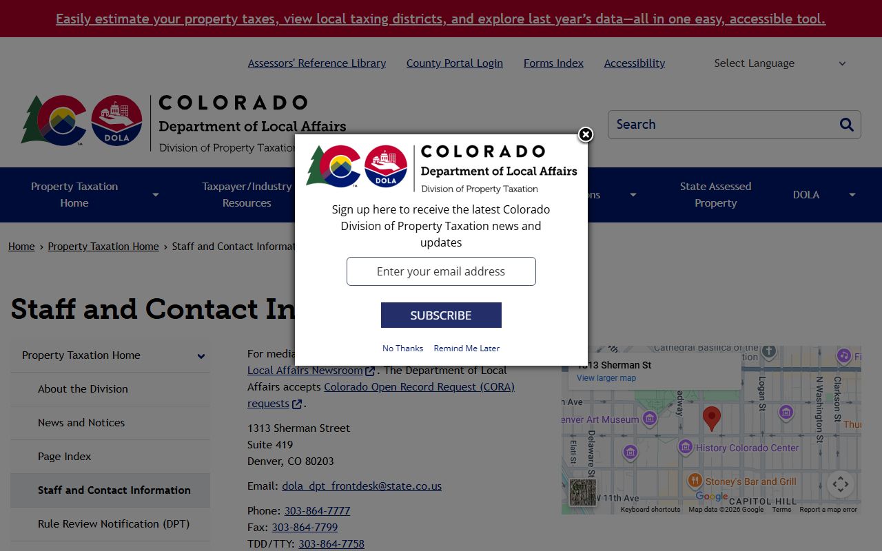 Colorado Division of Property Taxation staff and contact information page